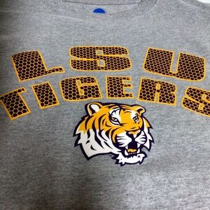 LSU heather gray long sleeve tee shirt